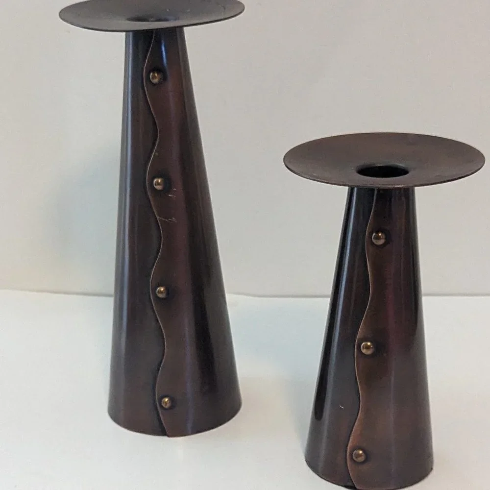Vintage Wrapped Metal Industrial Candle Holders PartyLite Pillar Bronze Boho‎ - Picture 8 of 8